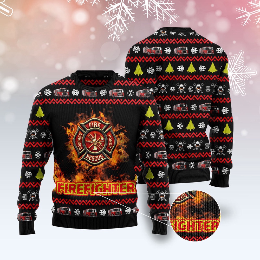 Awesome Firefighter Red Ugly Christmas Sweater, Christmas Sweater, Ugly Sweater, Funny Xmas Sweaters