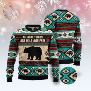 Bear Wild And Free Ugly Christmas Sweater,…