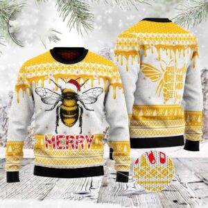 Bee Merry Santa Hat Ugly Christmas Sweater,…