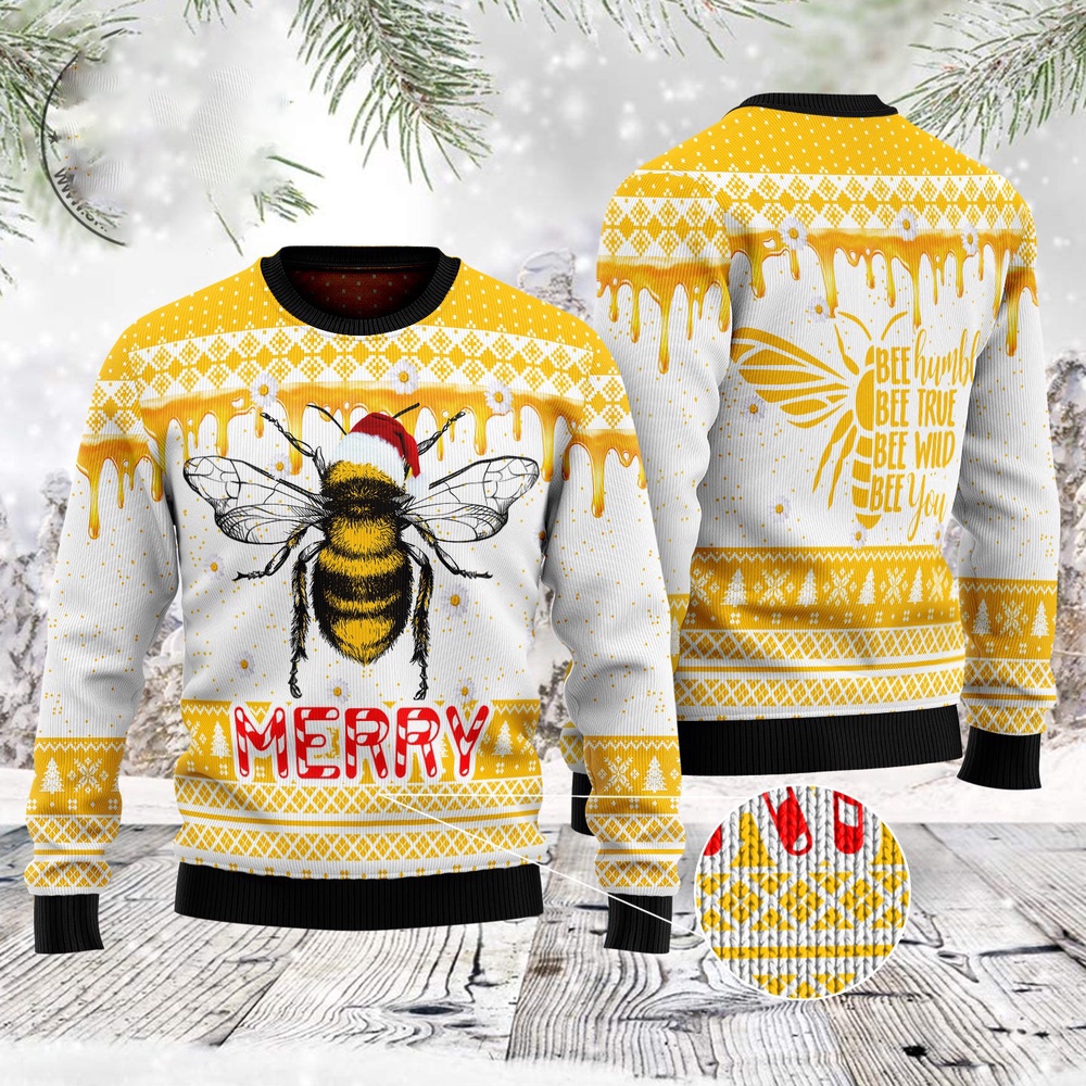 Bee Merry Santa Hat Ugly Christmas Sweater, Christmas Sweater, Ugly Sweater, Funny Xmas Sweaters Bee Merry Santa Hat Ugly Christmas Sweater, Christmas Sweater, Ugly Sweater, Funny Xmas Sweaters