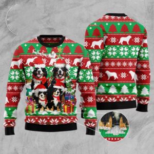 Bernese Mountain Dog Family Ugly Christmas Sweater,…