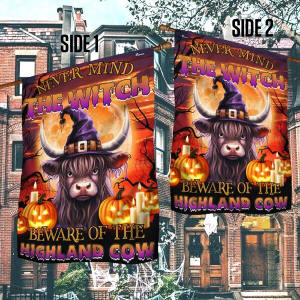 Beware Of The Highland Cow Halloween Pumpkin Flag, Halloween Flag, Halloween Garden Flags, Halloween House Flags