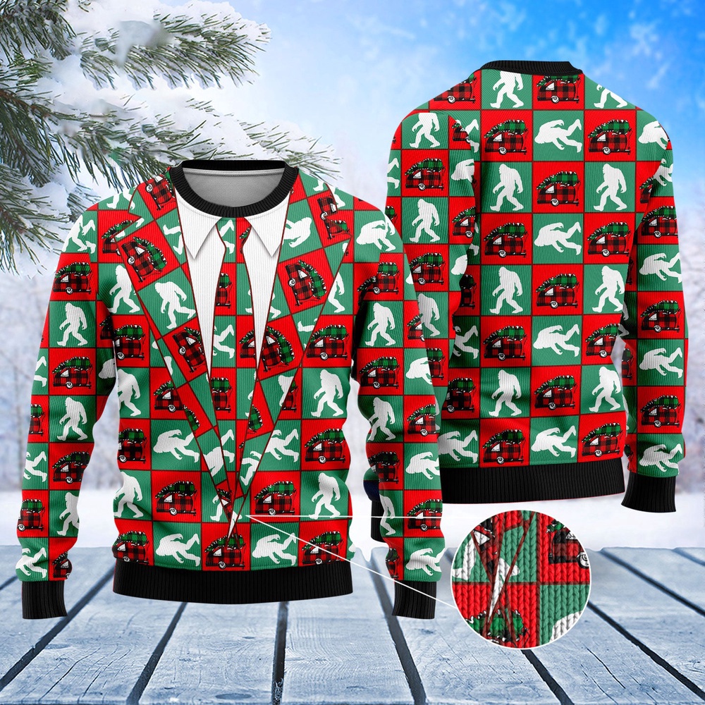 Bigfoot Camping Christmas Ugly Christmas Sweater, Christmas Sweater, Ugly Sweater, Funny Xmas Sweaters