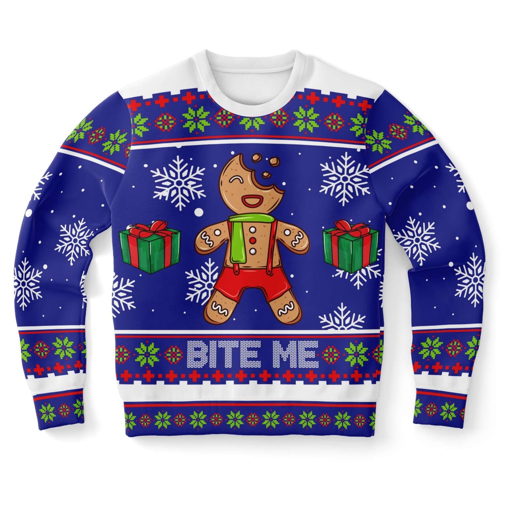 Bite me Gingerbread Ugly Christmas Sweater, Christmas Sweater, Ugly Sweater, Funny Xmas Sweaters