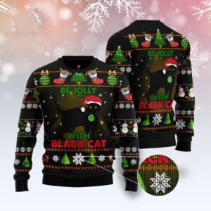 Black Cat Be Jolly Ugly Christmas Sweater,…