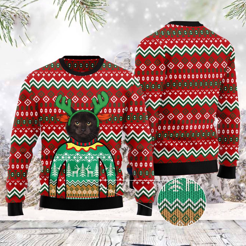 Black Cat Christmas Awesome Ugly Christmas Sweater, Christmas Cat Ugly Sweater, Ugly Cat Xmas Sweater
