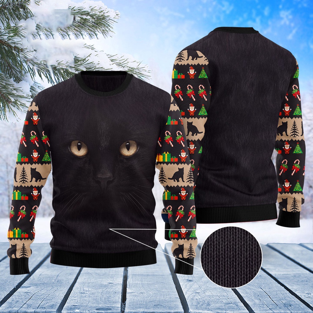 Black Cat Cute Face Ugly Christmas Sweater, Christmas Cat Ugly Sweater, Ugly Cat Xmas Sweater Black Cat Cute Face Ugly Christmas Sweater, Christmas Cat Ugly Sweater, Ugly Cat Xmas Sweater