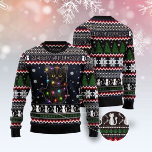 Black Cat Fluffmas Ugly Christmas Sweater, Christmas…