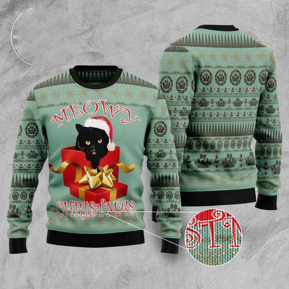 Black Cat Gift Ugly Christmas Sweater, Christmas Cat Ugly Sweater, Ugly Cat Xmas Sweater