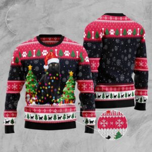 Black Cat Light Ugly Christmas Sweater, Christmas…