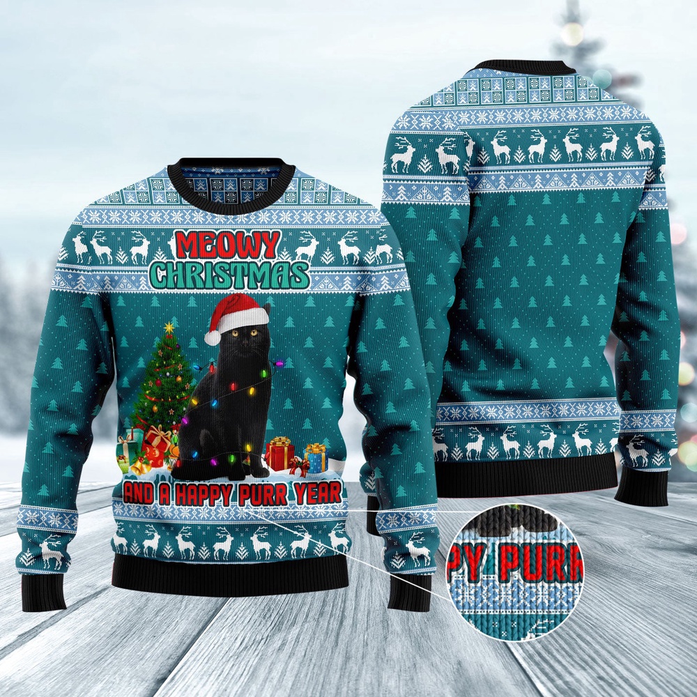 Black Cat Meomy Christmas And A Happy Purr Year Ugly Christmas Sweater, Christmas Cat Ugly Sweater, Ugly Cat Xmas Sweater Black Cat Meomy Christmas And A Happy Purr Year Ugly Christmas Sweater, Christmas Cat Ugly Sweater, Ugly Cat Xmas Sweater