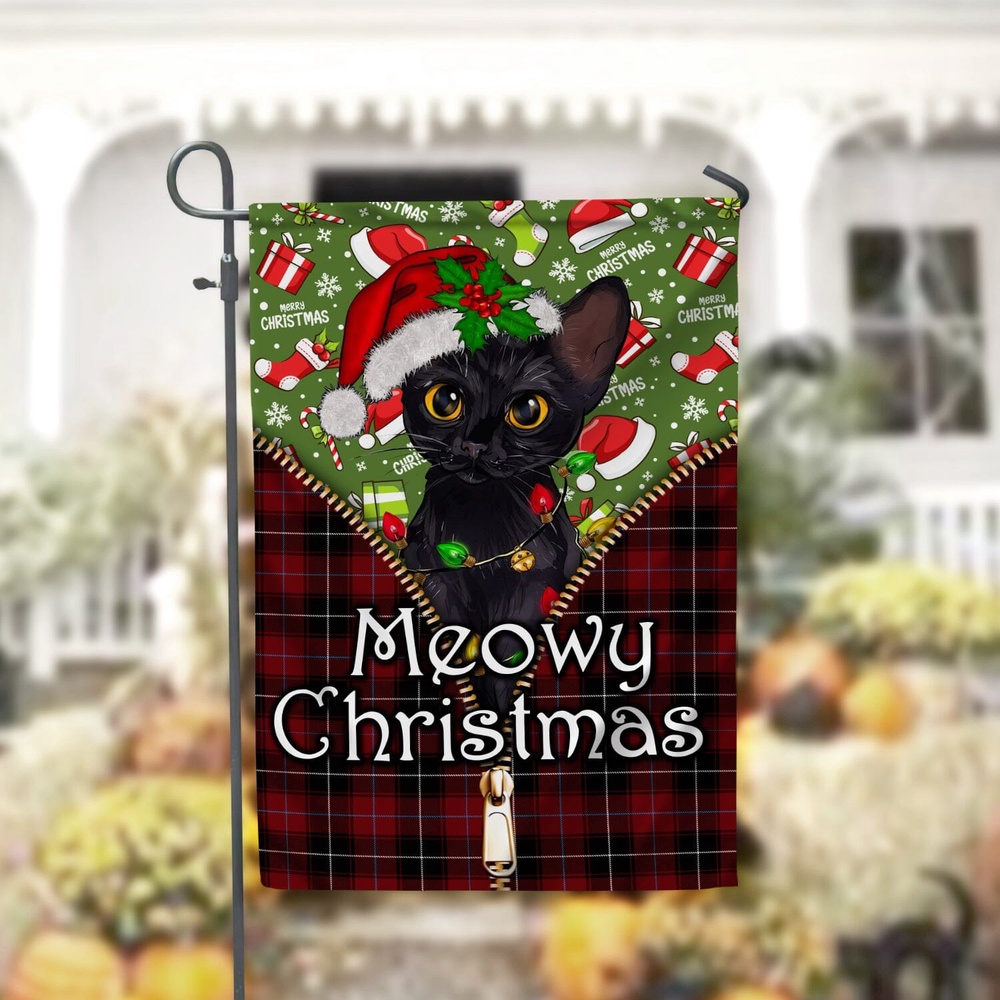 Black Cat Meowy Christmas Garden FlagXmas, Garden Flags, Outdoor Xmas Flags, Christmas Flag Outdoor