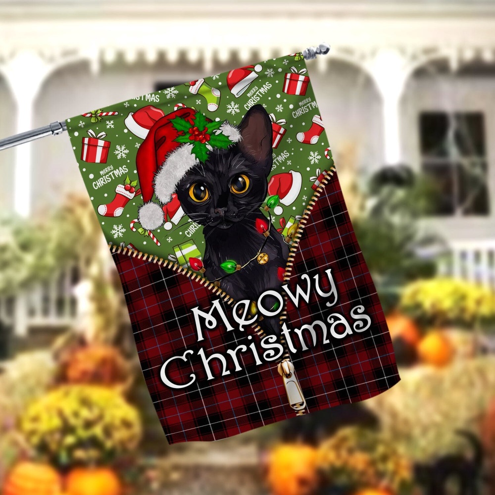 Black Cat Meowy Christmas Garden FlagXmas, Garden Flags, Outdoor Xmas Flags, Christmas Flag Outdoor