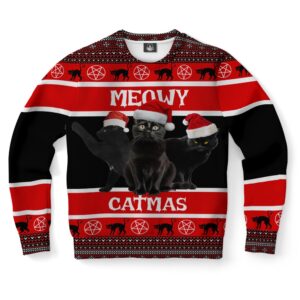 Black Cat Meowy Ugly Christmas Sweater, Christmas…