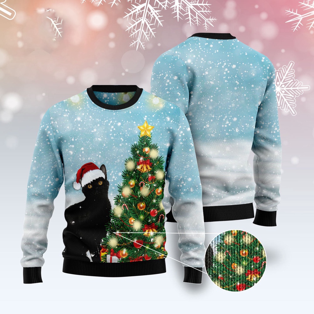 Black Cat Noel Tree Ugly Christmas Sweater, Christmas Cat Ugly Sweater, Ugly Cat Xmas Sweater Black Cat Noel Tree Ugly Christmas Sweater, Christmas Cat Ugly Sweater, Ugly Cat Xmas Sweater
