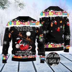 Black Cat Sleigh Christmas Ugly Christmas Sweater,…