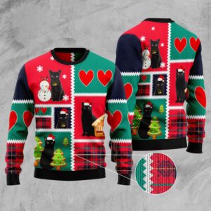 Black Cat Snow Ugly Christmas Sweater, Christmas…