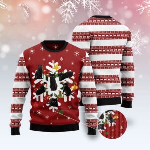 Black Cat Snowflake Ugly Christmas Sweater, Christmas…