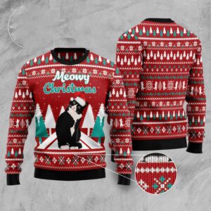 Black Meowy Christmas Ugly Christmas Sweater, Christmas…