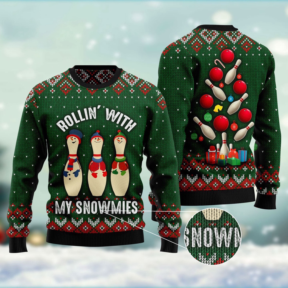 Bowling Rollin With My Snowmies Ugly Christmas Sweater, Christmas Sweater, Ugly Sweater, Funny Xmas Sweaters Bowling Rollin With My Snowmies Ugly Christmas Sweater, Christmas Sweater, Ugly Sweater, Funny Xmas Sweaters