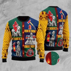 Brave Dalmatian Firefighter Ugly Christmas Sweater, Christmas…