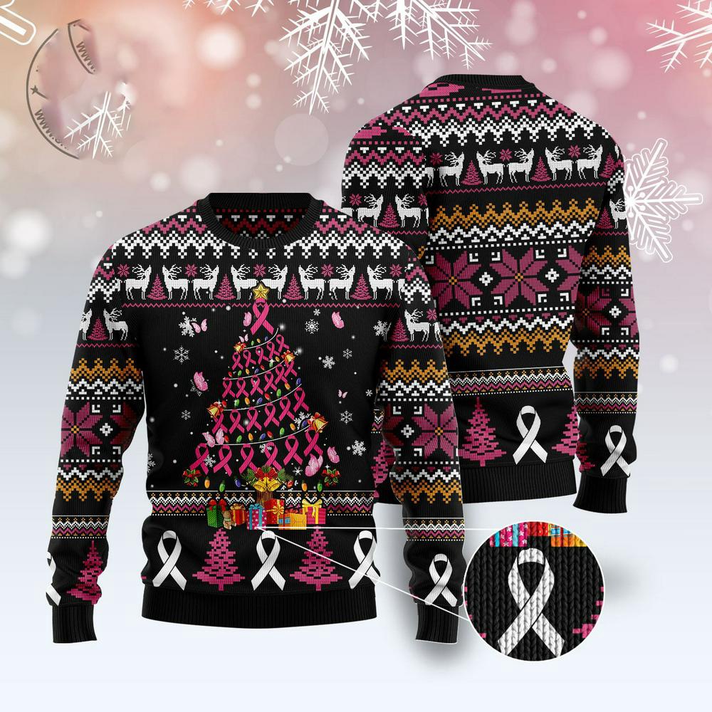 Breast Cancer Awareness Christmas Tree Ugly Christmas Sweater, Xmas Tree Sweater, Christmas Sweater Breast Cancer Awareness Christmas Tree Ugly Christmas Sweater, Xmas Tree Sweater, Christmas Sweater