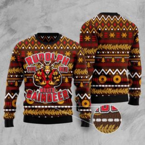 Buffed Rudolph The Red-Nosed Reindeer Ugly Christmas…