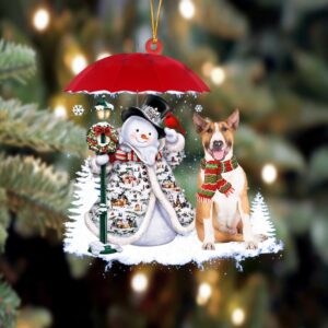 Bull Terrier With Snowman Christmas Ornament, Christmas…