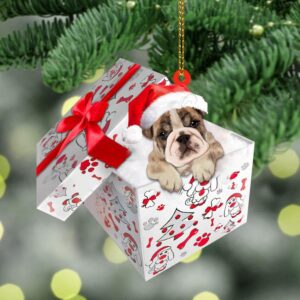 Bulldog In Gift Box Christmas Ornament, Christmas…