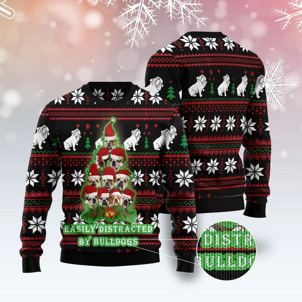 Bulldog Pine Tree Christmas Ugly Christmas Sweater, Xmas Tree Sweater, Christmas Sweater