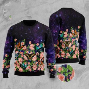 Butterfly Flowers Ugly Christmas Sweater, Christmas Sweater,…