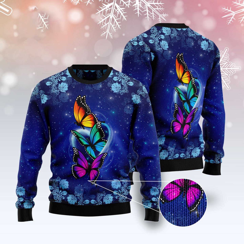 Butterfly Galaxy Ugly Christmas Sweater, Christmas Sweater, Ugly Sweater, Funny Xmas Sweaters