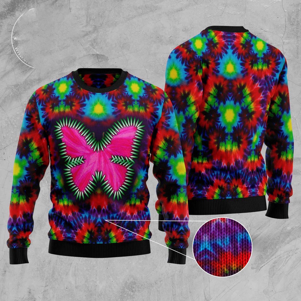 Butterfly Tie Dye Ugly Christmas Sweater, Christmas Sweater, Ugly Sweater, Funny Xmas Sweaters