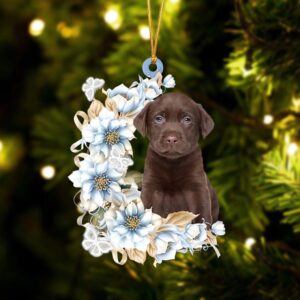 CHOCOLATE Labrador Flowers Moon Ornament, Christmas Ornament,…
