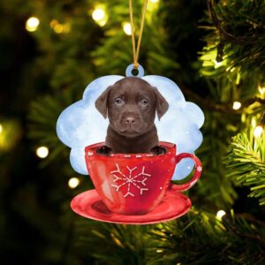 CHOCOLATE Labrador On The Cup Christmas Ornament,…