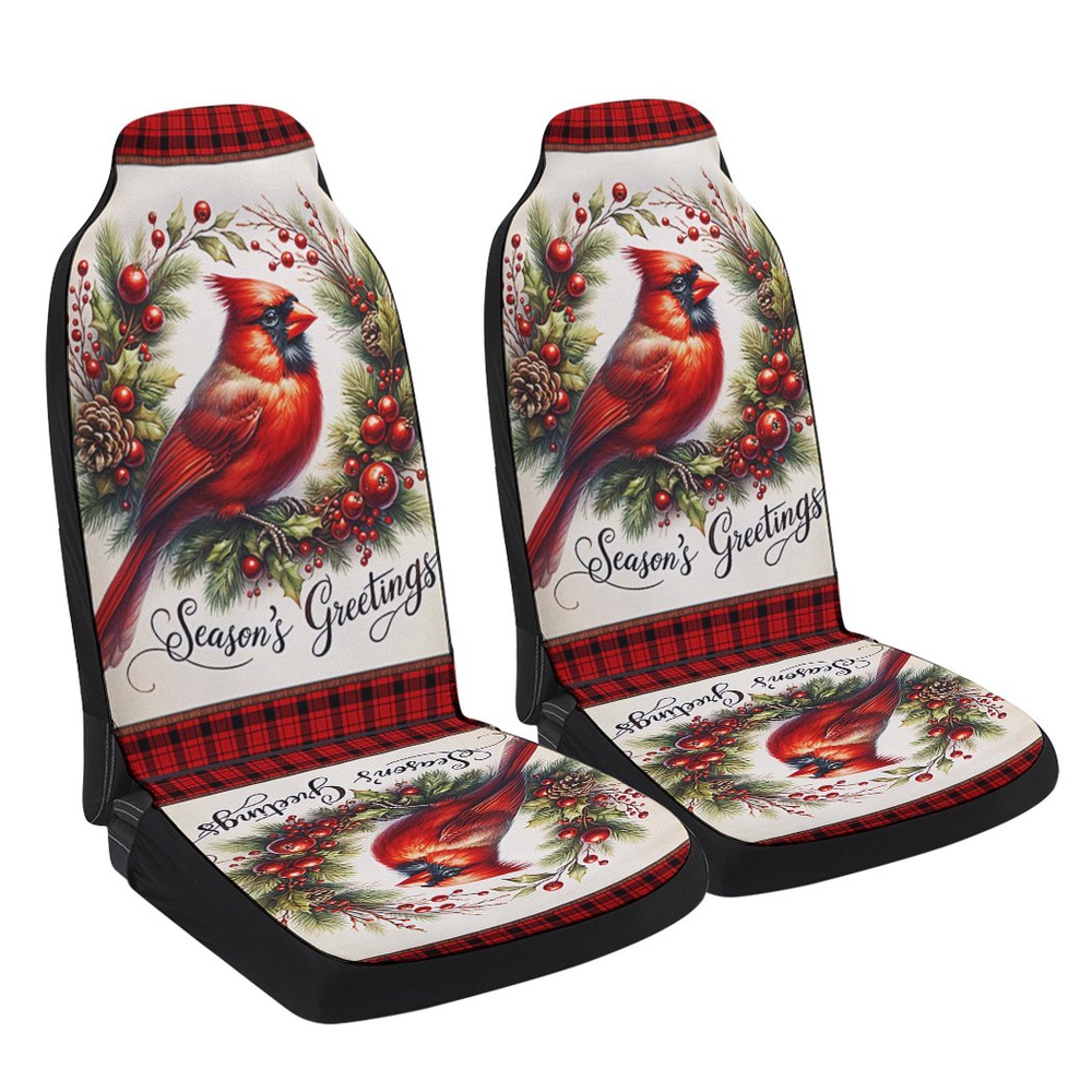 Cardinal Christmas Wreath Seat Cover Cars, Christmas Car Seat Cover, Car Seat Cover