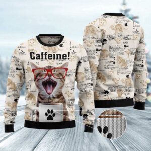 Cat Caffeine Ugly Christmas Sweater, Christmas Cat…