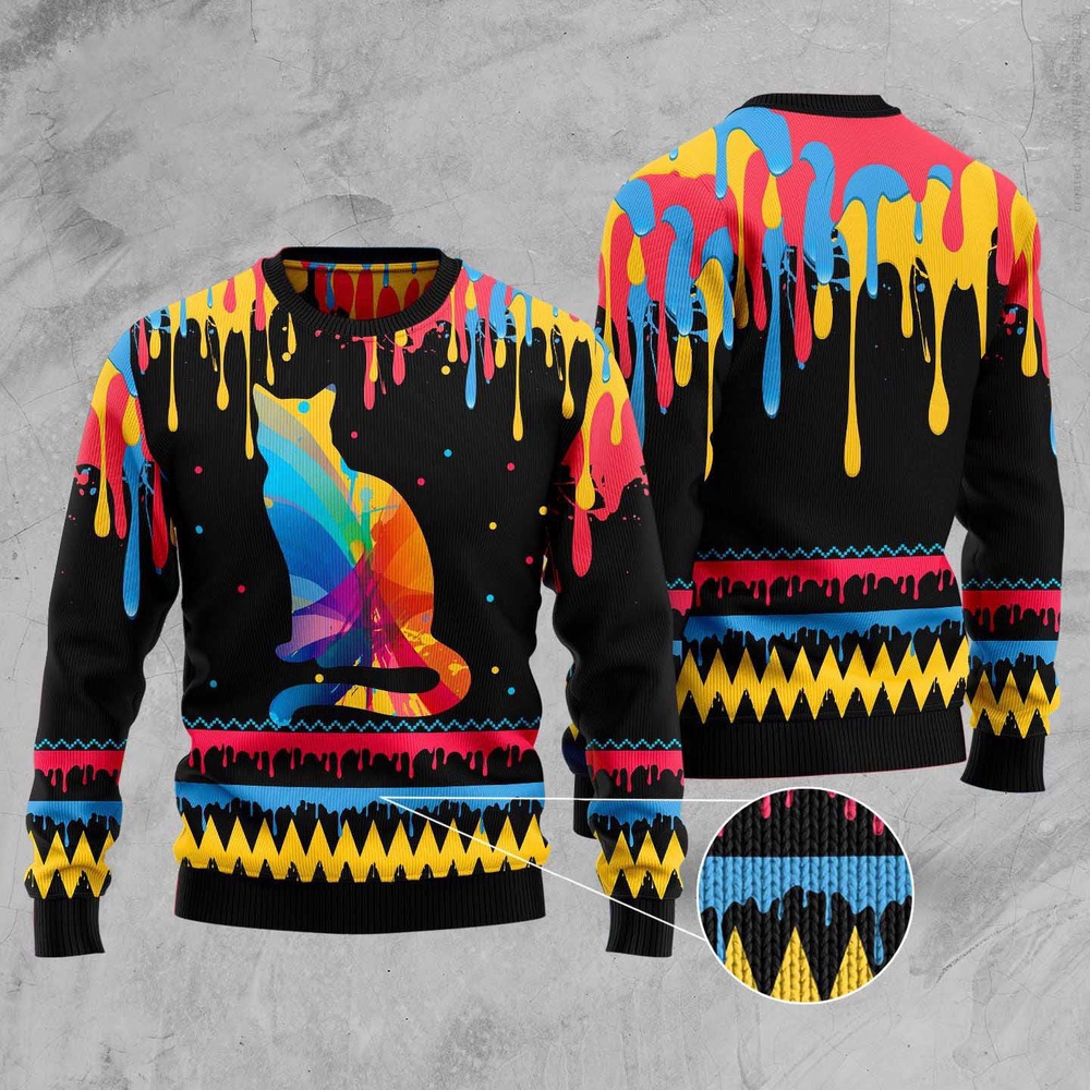 Cat Colorful Beauty Ugly Christmas Sweater, Christmas Cat Ugly Sweater, Ugly Cat Xmas Sweater