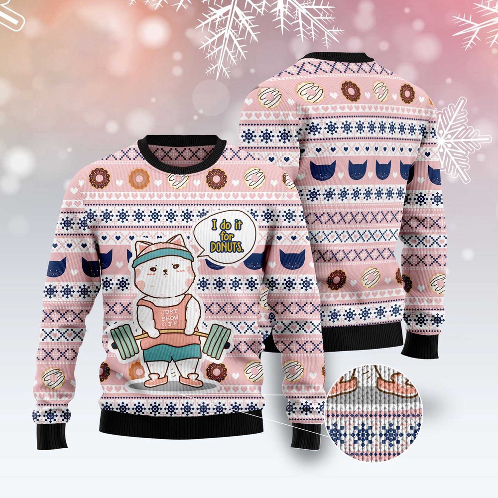 Cat I Do It For Donuts Ugly Christmas Sweater, Christmas Cat Ugly Sweater, Ugly Cat Xmas Sweater Cat I Do It For Donuts Ugly Christmas Sweater, Christmas Cat Ugly Sweater, Ugly Cat Xmas Sweater