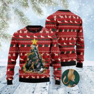 Cat Naughty Pine Ugly Christmas Sweater, Christmas…