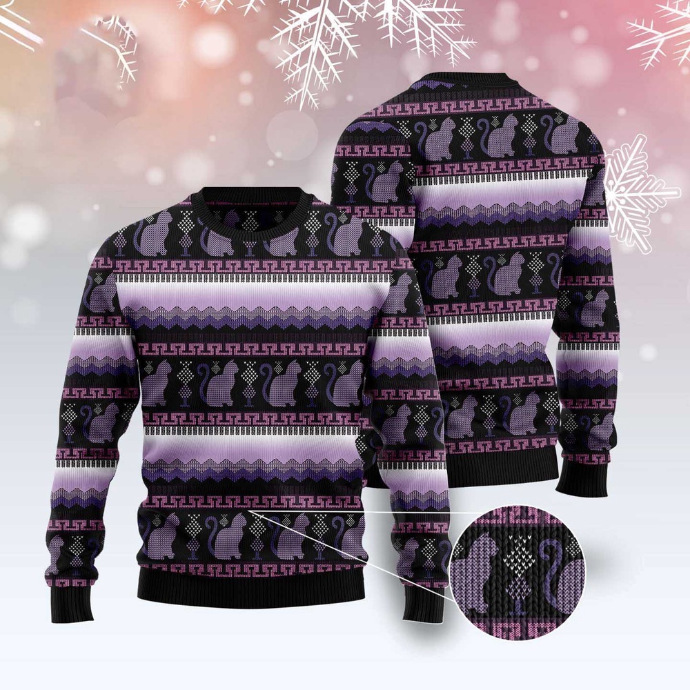 Cat Purple Pattern Ugly Christmas Sweater, Christmas Cat Ugly Sweater, Ugly Cat Xmas Sweater Cat Purple Pattern Ugly Christmas Sweater, Christmas Cat Ugly Sweater, Ugly Cat Xmas Sweater