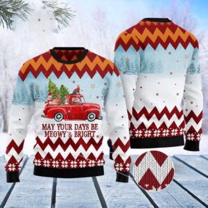 Cat Red Truck Ugly Christmas Sweater, Christmas…