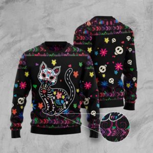 Cat Sugar Skull Ugly Christmas Sweater, Christmas…