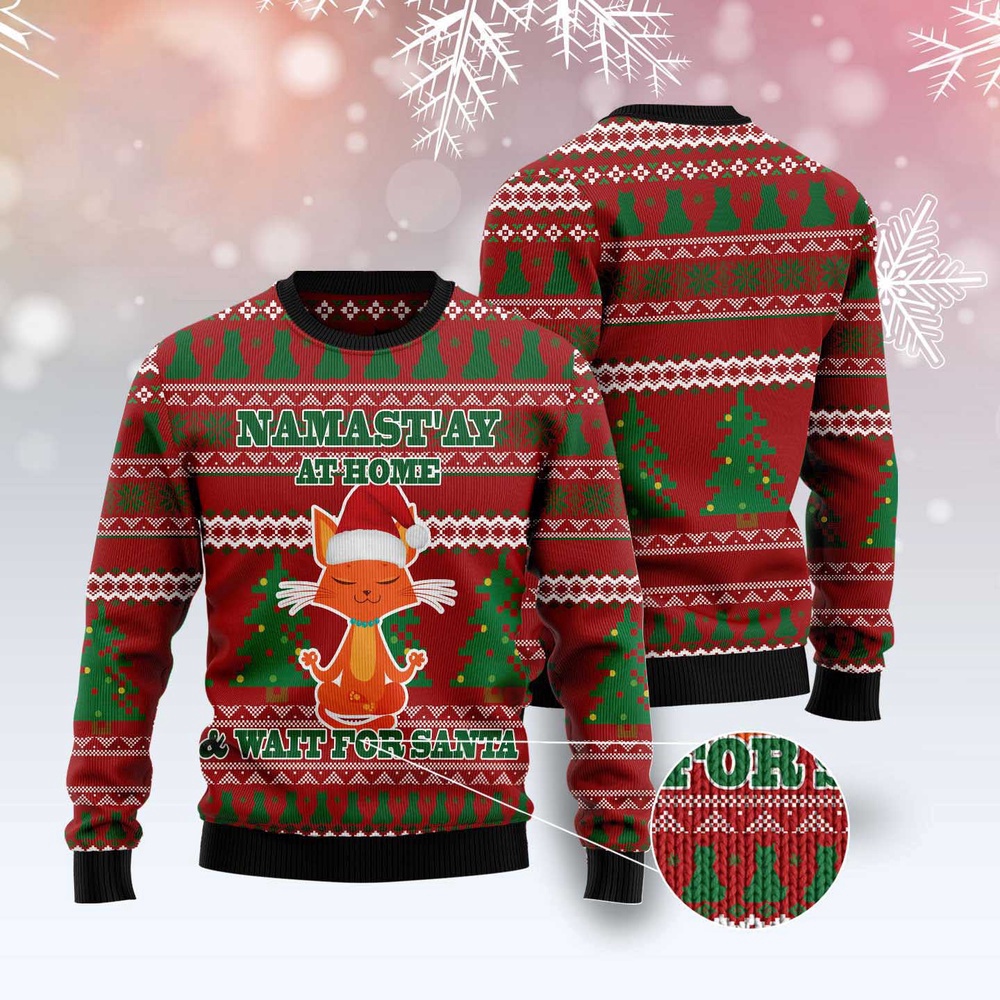 Cat Yoga Ugly Christmas Sweater, Christmas Cat Ugly Sweater, Ugly Cat Xmas Sweater