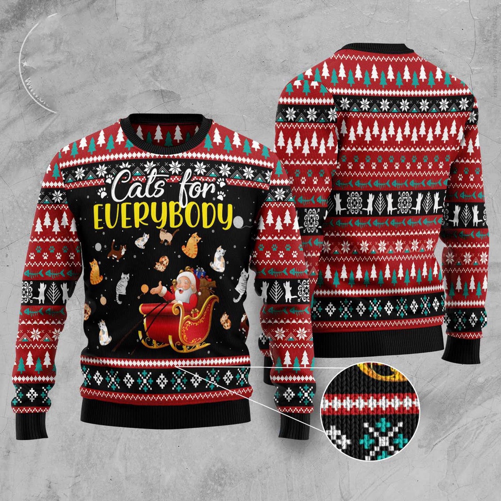 Cats For Everybody Merry Christmas Ugly Christmas Sweater, Christmas Cat Ugly Sweater, Ugly Cat Xmas Sweater