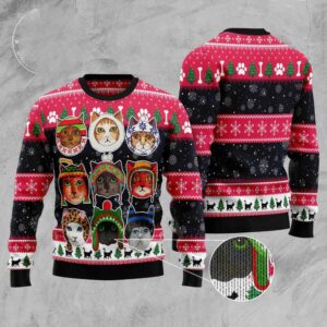 Cats In Winter Ugly Christmas Sweater, Christmas…