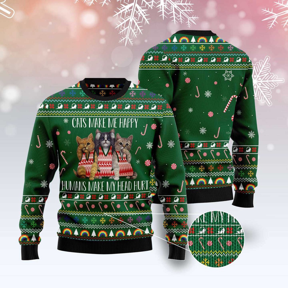 Cats Make Me Happy Ugly Christmas Sweater, Christmas Cat Ugly Sweater, Ugly Cat Xmas Sweater Cats Make Me Happy Ugly Christmas Sweater, Christmas Cat Ugly Sweater, Ugly Cat Xmas Sweater