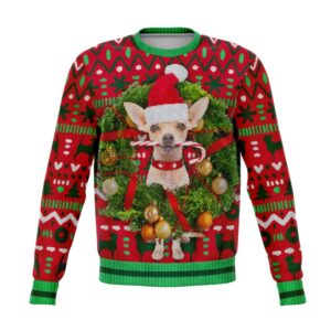Chihuahua With Wreath Christmas Ugly Sweater, Christmas…
