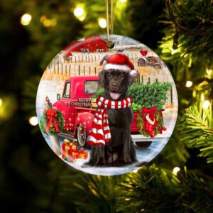 Chocolate Labrador With Red Truck Christmas Ornament,…