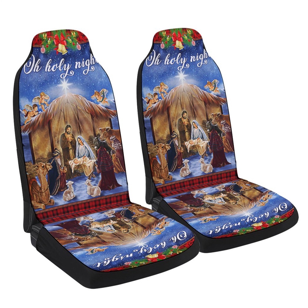 Christmas Nativity Scene Oh Holy Night Jesus Was Born Seat Cover Cars, Christmas Car Seat Cover, Car Seat Cover